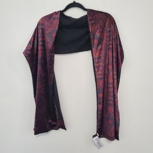 Susan Graver Velvet Witchy Whimsygoth Reds and Black Paisley Print Scarf Wrap